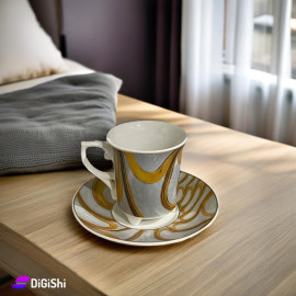 Set of Coffee Cup 6 Piece Grey with Gold Stripes