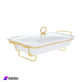 Rectangular Porcelain Bowl with Glass Cover and Metal Base 40cm White