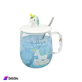 Glass Cup with Lid and Unicorn Figurine and Spoon