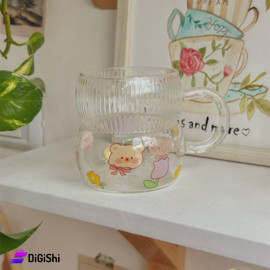 Plain and Grooved Glass Mug with Bear Motif
