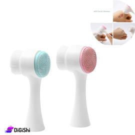 Dual-Headed Facial Cleansing and Exfoliating Brush Silicone Head and Soft Bristle Head White
