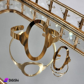 طقم إسوارة مع خاتم نسائي شكل بيضوي لون ذهبي