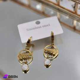 Women's Circle Shape with Leaf Earring Gold