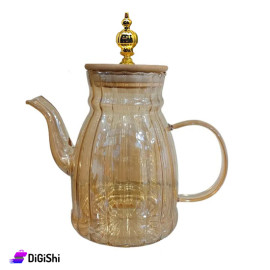 إبريق زجاج حراري شكل محزز مع غطاء لون برونز