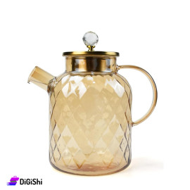 إبريق زجاج حراري محجر مع غطاء معدن بكرة كريستال لون برونز حجم كبير