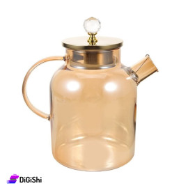 Fluted Glass Heat Resistant Jug Glass Pitcher with Lid Metal Crystal Ball Bronze Color Big Size