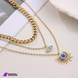 Women's Three Tiered Necklace with Eyes Gold Color