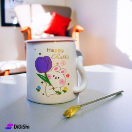 Happy Rabbit Porcelain Cup with Lid and Spoon