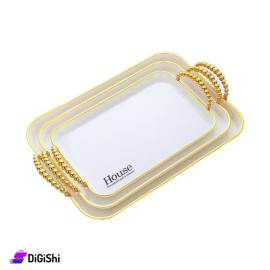 طقم صواني بلاستيك شكل مستطيل مكون من 3 قطع لون أبيض