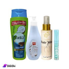 Coconut Package Consisting of Shampoo and Lip Balm and Lotion and Hair Mist
