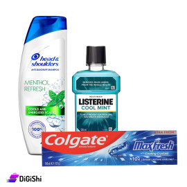 Mint Package Consisting of Shampoo and Toothpaste and Mouthwash