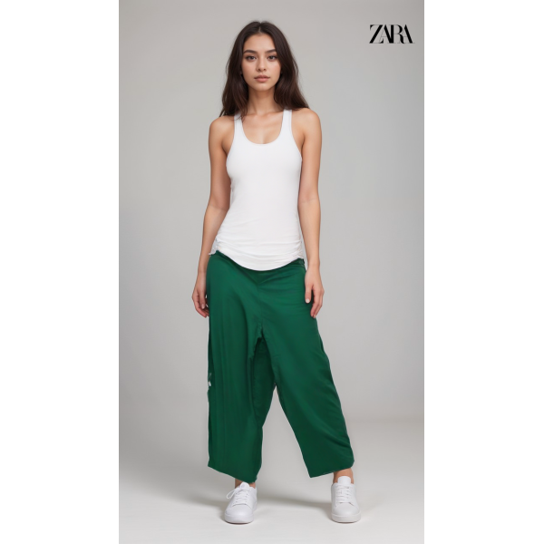 Zara Womens Green Below-Knee Wide Leg Pants Zara Womens Green Below-Knee Wide Leg Pants