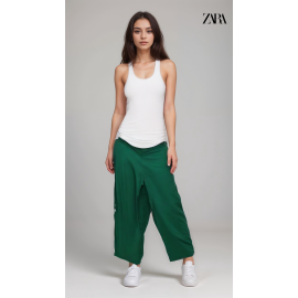 Zara Womens Green Below-Knee Wide Leg Pants 
