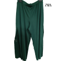 Zara Womens Green Below-Knee Wide Leg Pants 