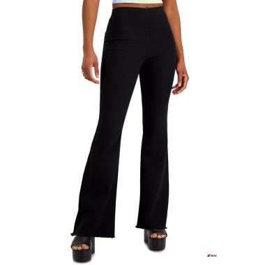 Tinseltown Womens Black High Rise Pull-On Flare-Leg Jeans 