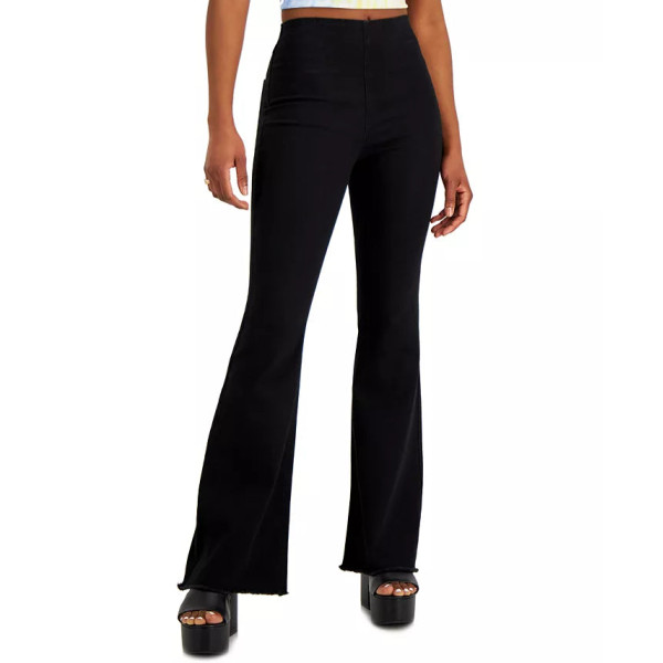 Tinseltown Womens Black High Rise Pull-On Flare-Leg Jeans 