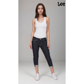 Lee 401 Womens Navy Blue Mid-Rise Regular Jeans 