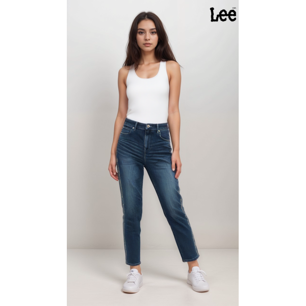 Lee 411 Womens Blue Comfort Tapered High-Rise Jeans Lee 411 Womens Blue Comfort Tapered High-Rise Jeans