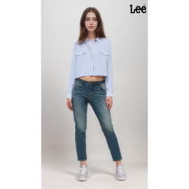 Lee Womens Blue 401  Regular Tapered Mid-Rise Jeans 