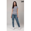 Lee Womens Blue 411 Boyfriend Comfort Tapered High-Rise Jeans 