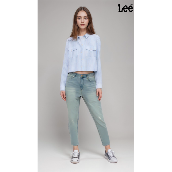 Lee Womens Blue 411 Comfort Tapered Boyfriend Jeans 