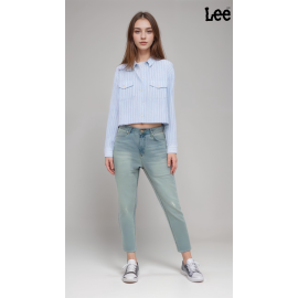 Lee Womens Blue 411 Comfort Tapered Boyfriend Jeans 