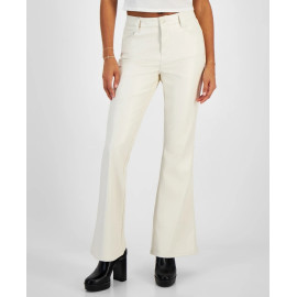 Dollhouse Womens Off White Leather High Rise Flare Pants 
