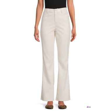 Dollhouse Womens Off White Leather High Rise Flare Pants 