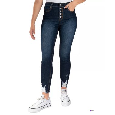 Indigo Rein Womens Dark Blue Curvy High Rise Skinny Ankle Jeans 