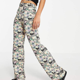 Collusion Womens Multicolor Satin Trouser ANF2447