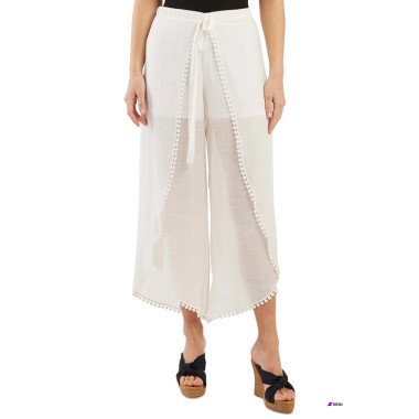 BCX Womens White Linear Tie-Front Gauze Cropped Pants 