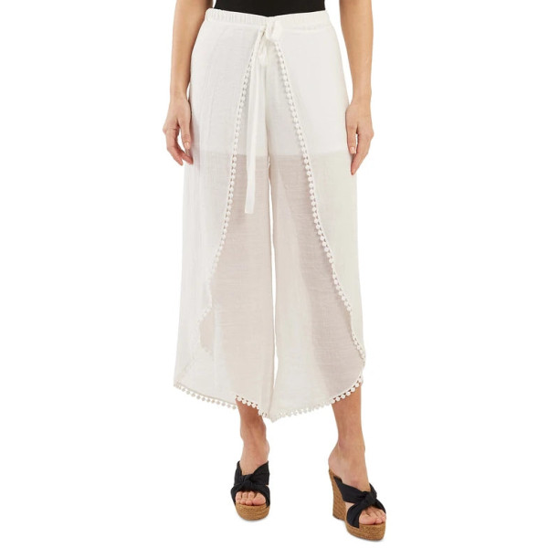 BCX Womens White Linear Tie-Front Gauze Cropped Pants BCX Womens White Linear Tie-Front Gauze Cropped Pants