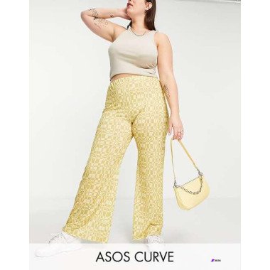 Asos Design Womens Yellow Wide Leg Trouser ANF3371