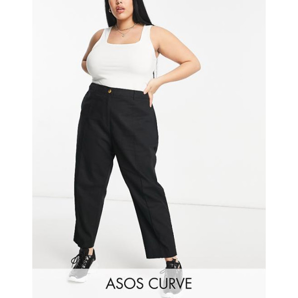 Asos Design Womens Black Curve Linen Cigarette Trouser ANF2336