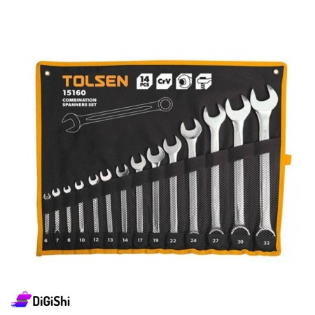 مجموعة مفتاح طرف شق + حلق عدد 14 قطعة TOLSEN