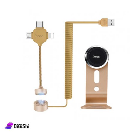 hoco P8 Magnetic Car Mount Phone Holder with 3 in 1 Charging Cable