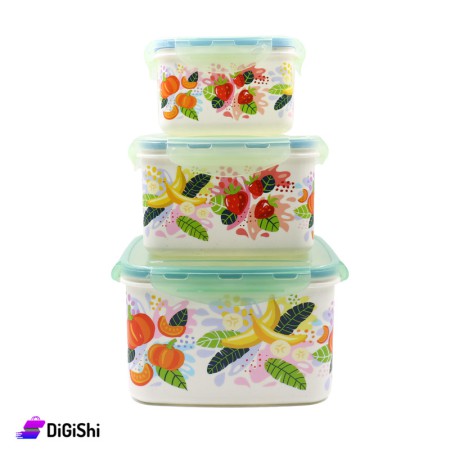 SUPER STAR Square Plastic Bowls Set Fruits Drawing - Green
