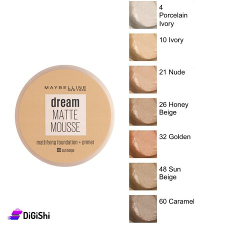 كريم الأساس MAYBELLINE Dream Matte Mousse - الدرجات 4، 10، 21، 26، 32، 48، 60