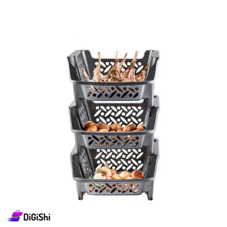 Rainbow 3 Layers Vegetable Plastic Storage Basket 2129 - Gray
