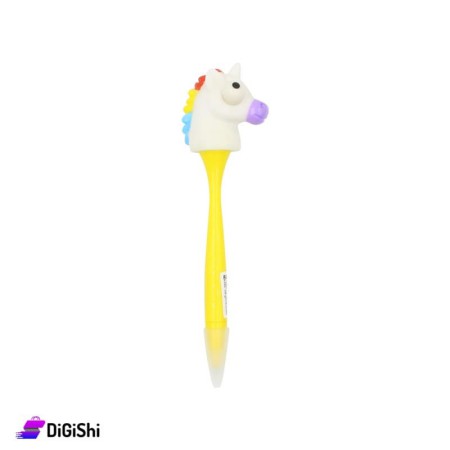 Blue Pen With Unicorn Head - Yellow