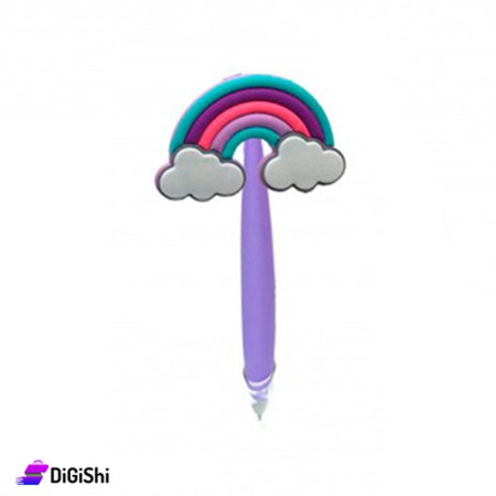 Blue Silicone Pen With Rainbow Head - Purple