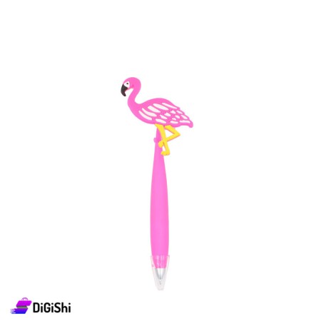 Blue Silicone Pen With Flamingo Head - Deep Pink