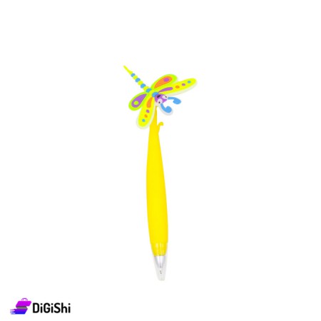 Blue Silicone Pen With Butterfly Head - Yellow
