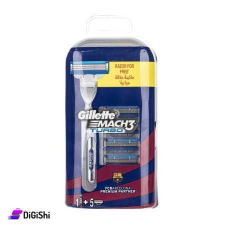 Gillette Mach3 Turbo FCB Razor Handle & 5 Refills