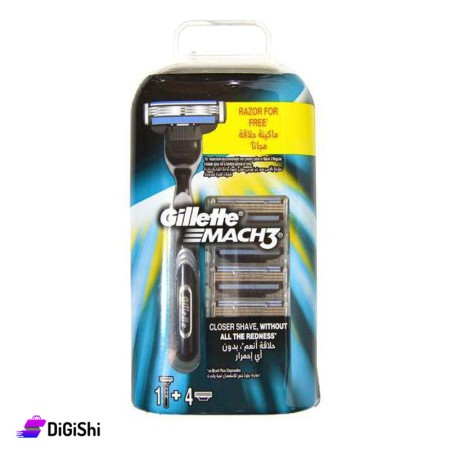 مقبض شفرة حلاقة و 4 رؤوس Gillette Mach3