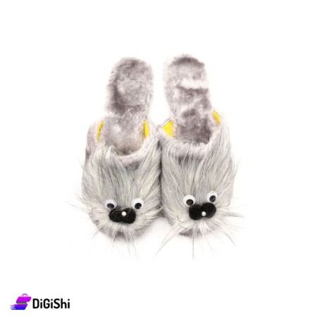 Children's Fur Cat shape  Winter Slippers- Grey